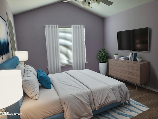 4202 Cherry Blossom Cir, Durham, NC 27713 - bedroom with multiple windows, lofted ceiling, carpet, and ceiling fan