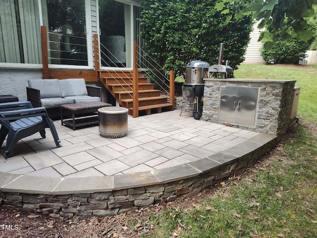 610 Walnut Woods Dr, Morrisville, NC 27560 - view of patio / terrace featuring an outdoor kitchen, an outdoor hangout area, and entry steps