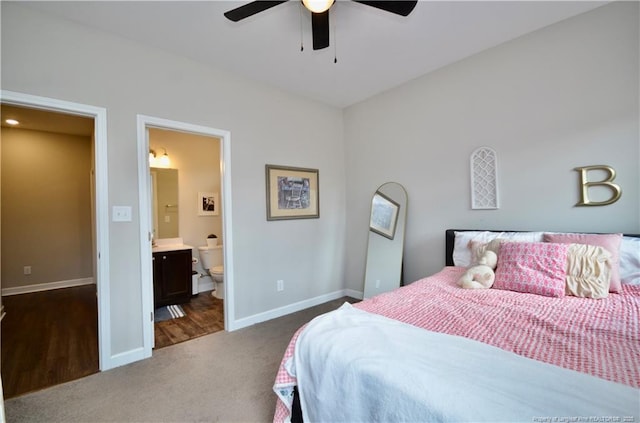 1865 John B Carter Rd, Fayetteville, NC 28312 - bedroom with carpet, baseboards, ensuite bathroom, and ceiling fan