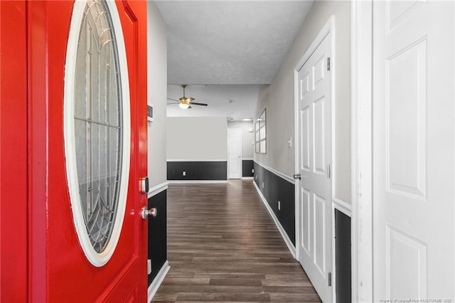 1419 Acacia Dr, Fayetteville, NC 28314 - entrance foyer featuring dark wood-style flooring, a ceiling fan, and baseboards