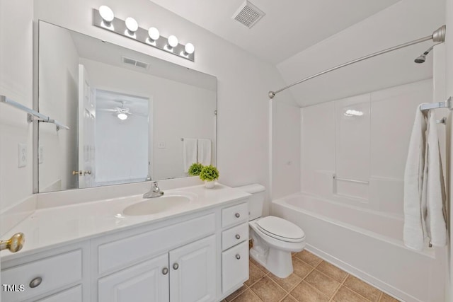 285 Plaza Dr Unit C, Chapel Hill, NC 27517 - full bath with vanity, bathing tub / shower combination, toilet, ceiling fan, and tile patterned flooring