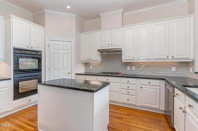 218 W Barbee Chapel Rd, Chapel Hill, NC 27517 - kitchen with stainless steel appliances, recessed lighting, white cabinetry, light wood finished floors, and crown molding