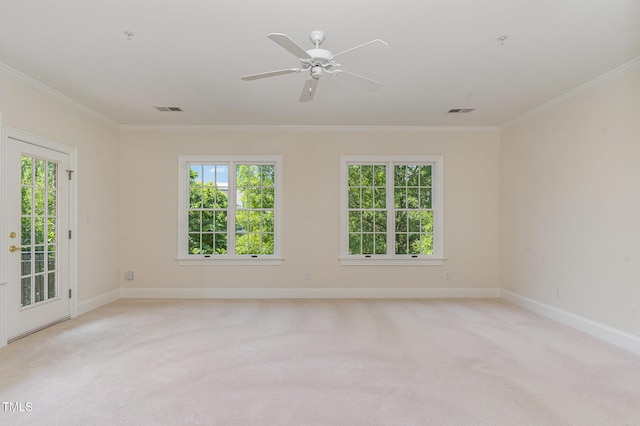 218 W Barbee Chapel Rd, Chapel Hill, NC 27517 - spare room featuring ornamental molding, light carpet, baseboards, and ceiling fan