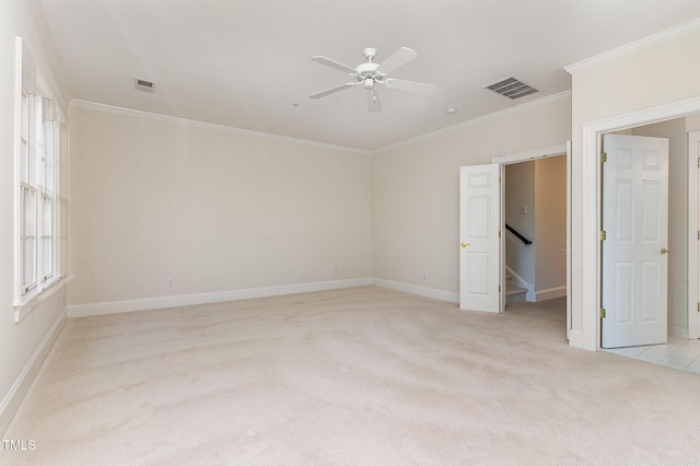 218 W Barbee Chapel Rd, Chapel Hill, NC 27517 - empty room with light carpet, crown molding, a ceiling fan, and baseboards