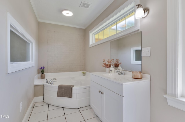 3009 Wellington Dr, Rocky Mount, NC 27803 - full bath with vanity, a garden tub, tile patterned flooring, and ornamental molding