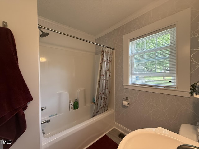 306 W Canary St, Dunn, NC 28334 - bathroom featuring crown molding and shower / bath combo