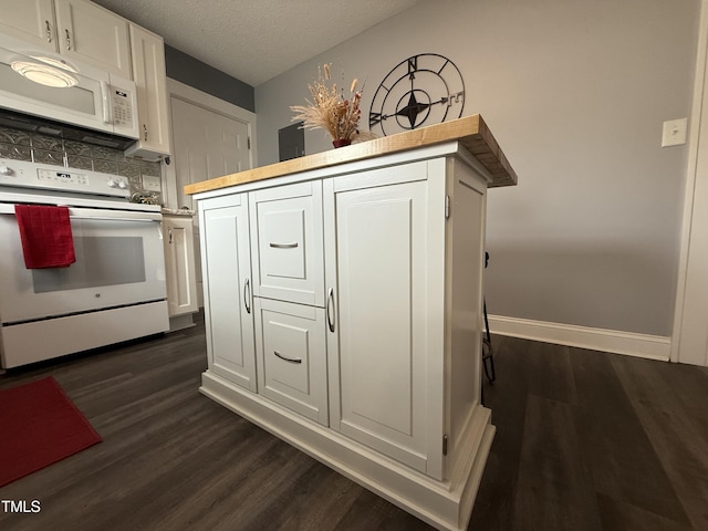 306 W Canary St, Dunn, NC 28334 - kitchen with white appliances, white cabinetry, dark wood-style flooring, baseboards, and a textured ceiling