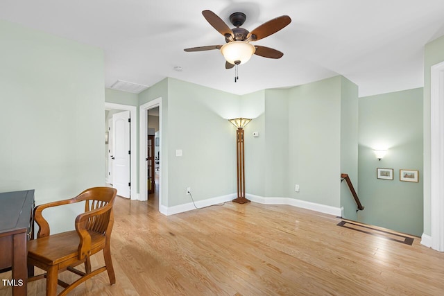 215 Dungarven Loop, Cary, NC 27513 - office featuring a ceiling fan, light wood-style flooring, and baseboards