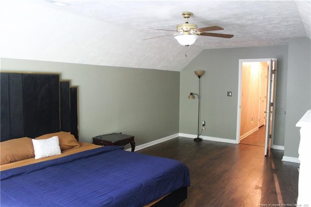 1955 Fairforest Dr, Fayetteville, NC 28304 - bedroom with wood finished floors, baseboards, lofted ceiling, ceiling fan, and a textured ceiling