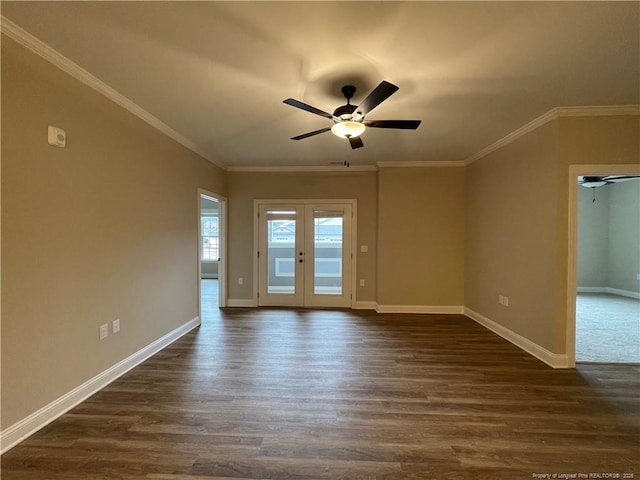 220 Gallery Dr Unit 201, Spring Lake, NC 28390 - unfurnished room with a ceiling fan, dark wood-type flooring, baseboards, and crown molding