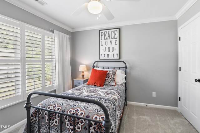 107 Trackimire Ln, Apex, NC 27539 - carpeted bedroom with ornamental molding, baseboards, and ceiling fan