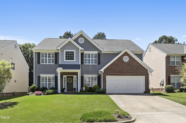107 Trackimire Ln, Apex, NC 27539 - view of front of home with driveway, a front yard, a garage, and brick siding