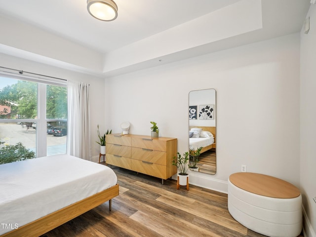 222 Glenwood Ave Unit 213, Raleigh, NC 27603 - bedroom with wood finished floors and a tray ceiling
