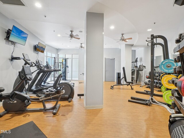 222 Glenwood Ave Unit 213, Raleigh, NC 27603 - exercise room with ceiling fan and recessed lighting