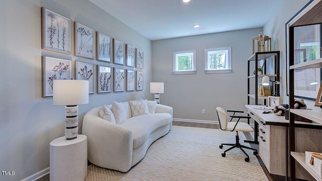 1124 Sun Springs Rd, Wake Forest, NC 27587 - home office featuring baseboards, recessed lighting, and wood finished floors