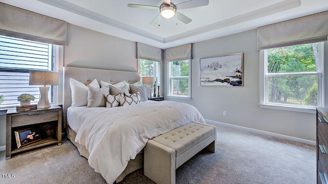 1124 Sun Springs Rd, Wake Forest, NC 27587 - bedroom with a raised ceiling, crown molding, light colored carpet, and baseboards