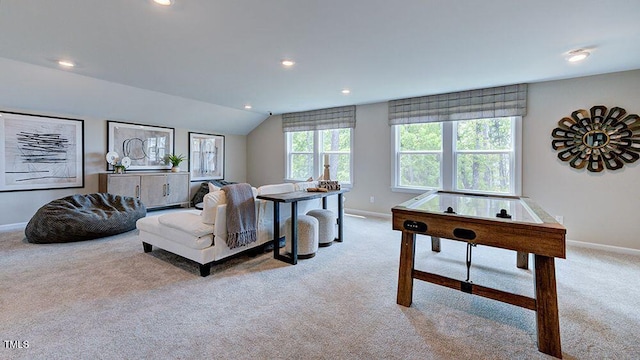 1124 Sun Springs Rd, Wake Forest, NC 27587 - carpeted living area with baseboards, recessed lighting, and lofted ceiling