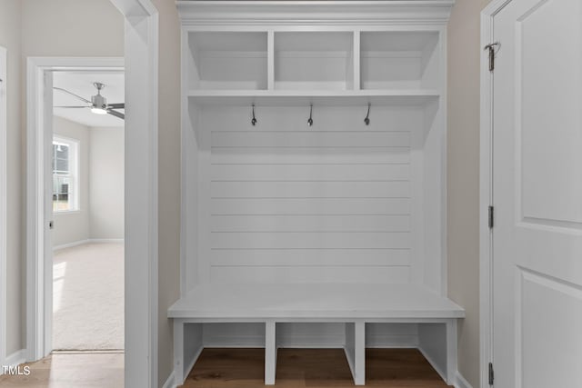 4529 Sweet Williams Ln, Wilson, NC 27896 - mudroom with a ceiling fan, baseboards, and wood finished floors