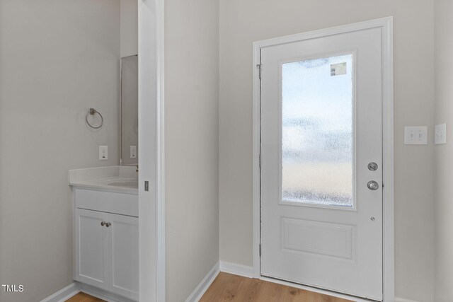 4529 Sweet Williams Ln, Wilson, NC 27896 - doorway with plenty of natural light, baseboards, light wood finished floors, and a sink
