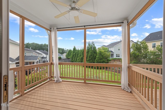 210 Strolling Way, Durham, NC 27707 - wooden terrace featuring ceiling fan and a residential view