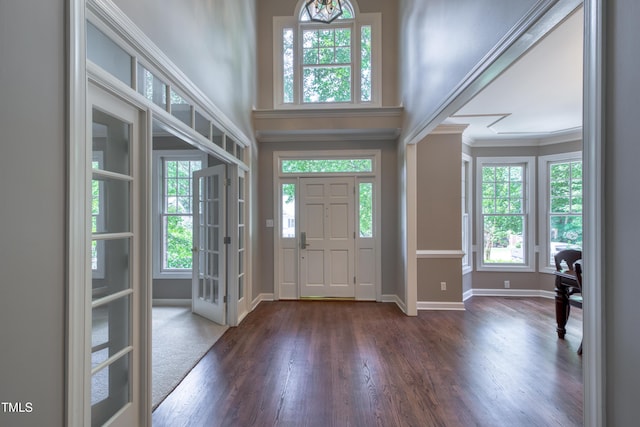 405 Widdington Ln, Cary, NC 27519 - foyer entrance featuring plenty of natural light, wood finished floors, a high ceiling, and crown molding