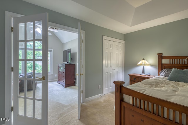 405 Widdington Ln, Cary, NC 27519 - bedroom with light carpet, vaulted ceiling, and a closet