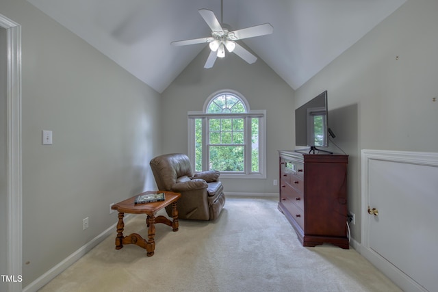 405 Widdington Ln, Cary, NC 27519 - living area with carpet, ceiling fan, and vaulted ceiling