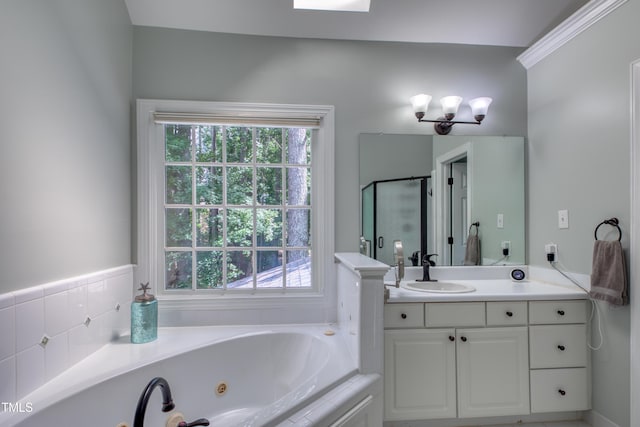 405 Widdington Ln, Cary, NC 27519 - bathroom with a shower stall, vanity, and a whirlpool tub
