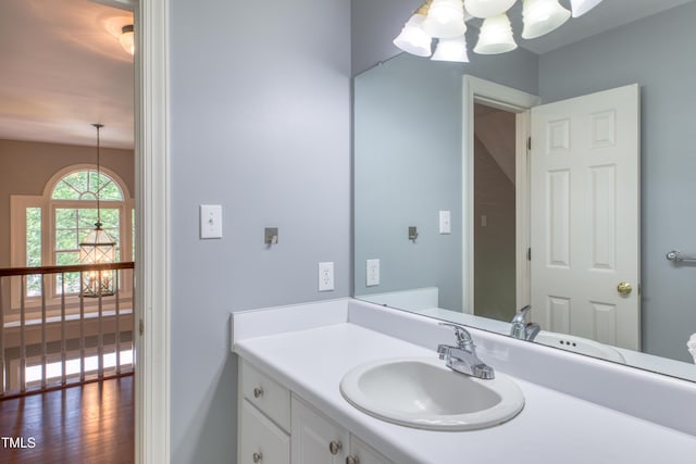 405 Widdington Ln, Cary, NC 27519 - bathroom with a chandelier and vanity