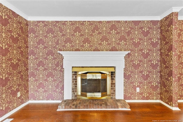 741 Ashboro St, Fayetteville, NC 28311 - detailed view of wood finished floors, a brick fireplace, and baseboards