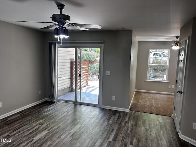 1527 Haywards Heath Ln, Apex, NC 27502 - unfurnished room with ceiling fan, dark wood finished floors, and baseboards