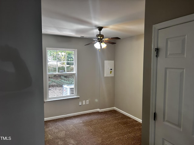 1527 Haywards Heath Ln, Apex, NC 27502 - unfurnished room with ceiling fan, dark carpet, and baseboards