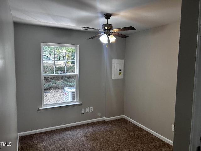 1527 Haywards Heath Ln, Apex, NC 27502 - unfurnished room featuring dark colored carpet, ceiling fan, and baseboards