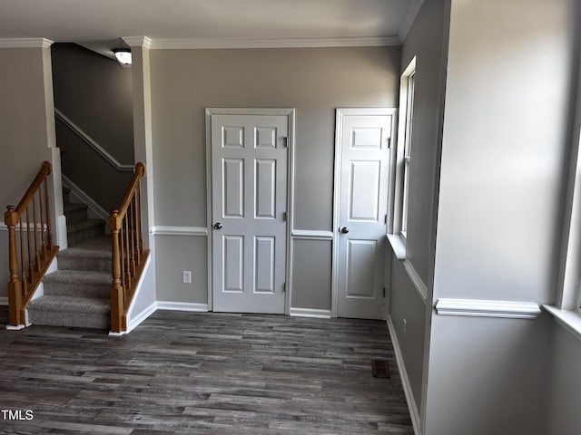 1527 Haywards Heath Ln, Apex, NC 27502 - staircase with wood finished floors, ornamental molding, and baseboards