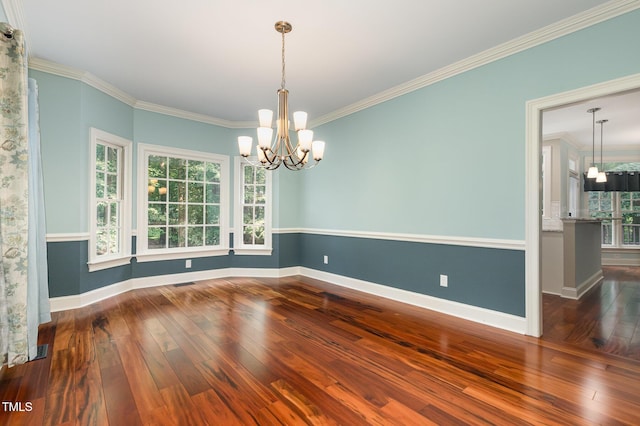 7604 Copper Creek Ct, Wake Forest, NC 27587 - unfurnished room with a chandelier, hardwood / wood-style flooring, crown molding, and baseboards