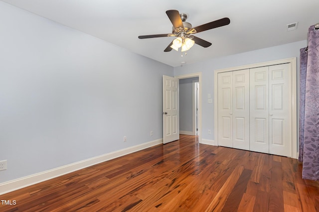 7604 Copper Creek Ct, Wake Forest, NC 27587 - unfurnished bedroom with wood finished floors, baseboards, a closet, and a ceiling fan