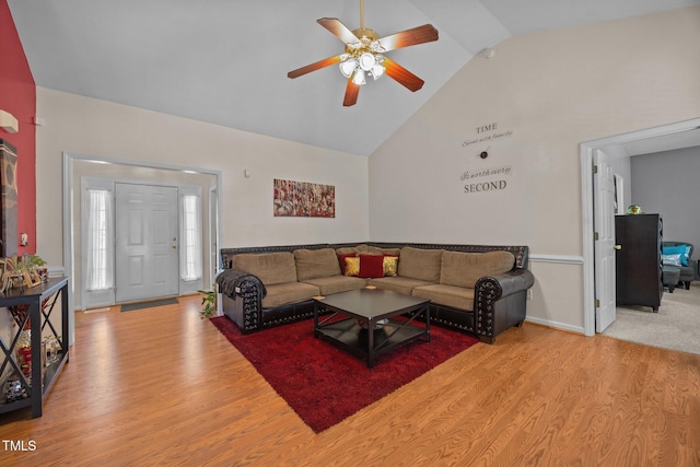 106 Oak Rd, Butner, NC 27509 - living area with a ceiling fan, high vaulted ceiling, and wood finished floors