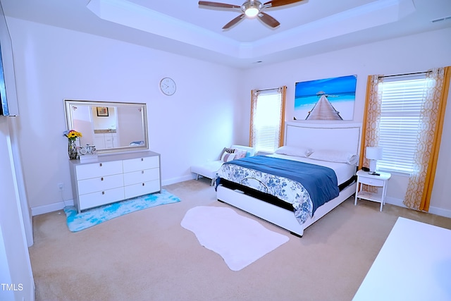 1141 Boxcar Way, Apex, NC 27502 - bedroom featuring carpet floors, a tray ceiling, and baseboards