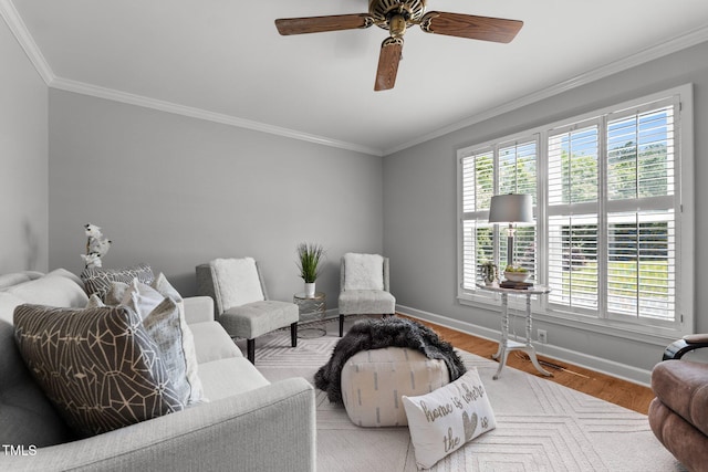 1731 Malone Rd Unit A, Burlington, NC 27215 - living room featuring baseboards, ornamental molding, wood finished floors, and a ceiling fan