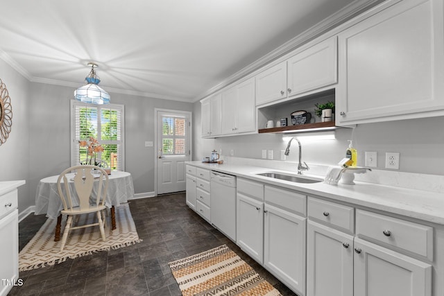 1731 Malone Rd Unit A, Burlington, NC 27215 - kitchen featuring a sink, white dishwasher, stone finish floors, open shelves, and baseboards