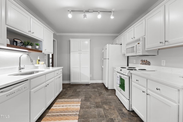 1731 Malone Rd Unit A, Burlington, NC 27215 - kitchen with white appliances, a sink, stone finish floors, white cabinets, and light countertops