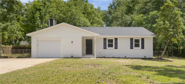 6263 Stoney Point Loop, Fayetteville, NC 28306 - ranch-style home with an attached garage, concrete driveway, a chimney, and brick siding
