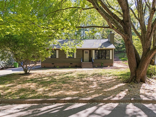 216 Burkwood Ln, Raleigh, NC 27609 - ranch-style house with crawl space and a chimney