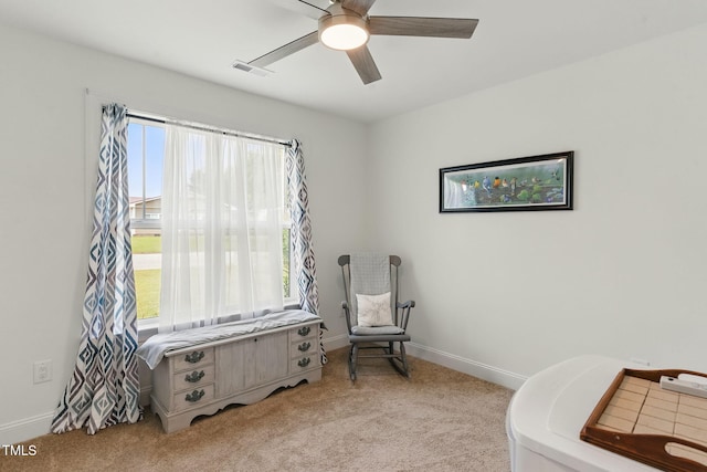 221 Moon Cir, Dunn, NC 28334 - sitting room with carpet flooring, ceiling fan, and baseboards
