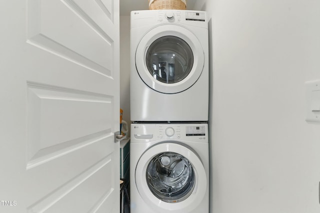 221 Moon Cir, Dunn, NC 28334 - laundry room with stacked washing machine and dryer