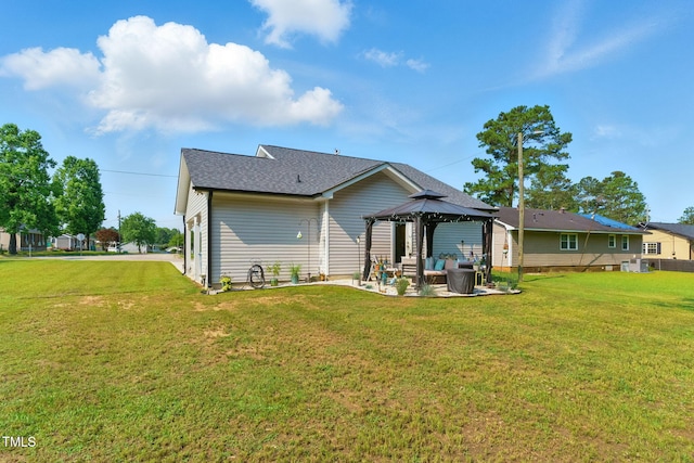 221 Moon Cir, Dunn, NC 28334 - back of property featuring a gazebo, a yard, an outdoor living space, and a patio