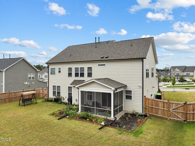 200 Cloud Berry Ln, Holly Springs, NC 27540 - back of property featuring a sunroom, roof with shingles, and a residential view