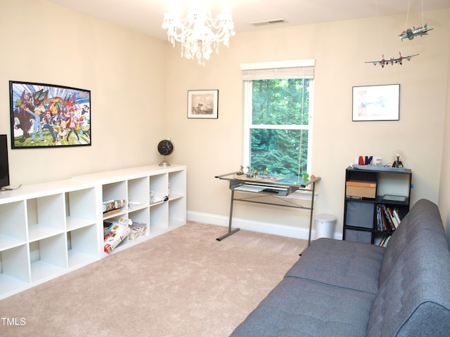 3650 Pleasants Ridge Dr, Wake Forest, NC 27587 - living room featuring carpet, a chandelier, and baseboards