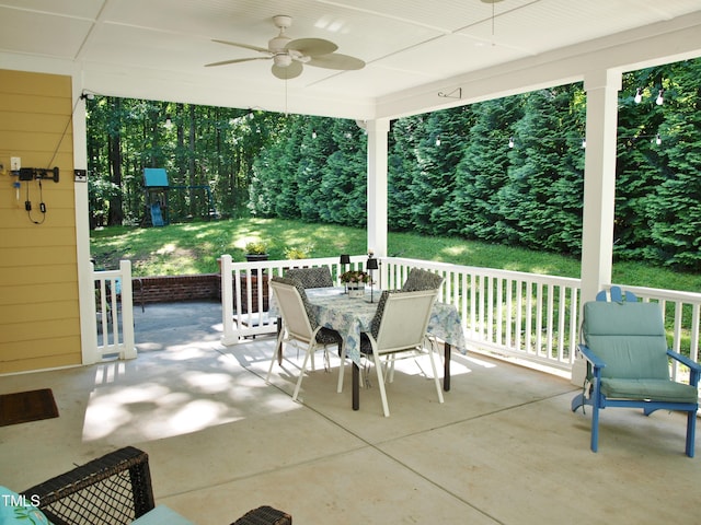 3650 Pleasants Ridge Dr, Wake Forest, NC 27587 - view of patio featuring outdoor dining area and a ceiling fan