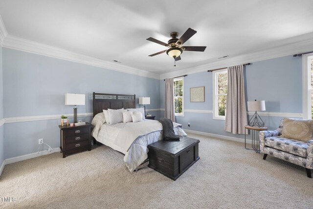 1006 Henny Pl, Raleigh, NC 27614 - bedroom featuring crown molding, carpet floors, baseboards, and ceiling fan